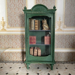 Miniature Green Sideboard .Artisan Dollhouse Dining Room Furniture . Display Cupboard Cabinet . Scale 1:12