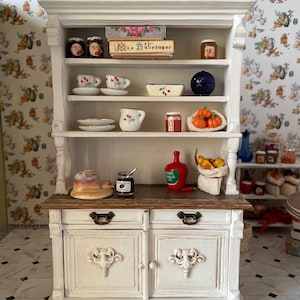 Miniature Dollhouse White Kitchen. Cupboard Hand Painted 1/12 Scale . Dollhouse Shabby Vintage Wooden