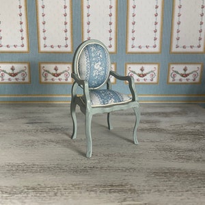 Pastel Blue Chair in Victorian Style . Dollhouse Miniature Furniture . 1:12 Scale