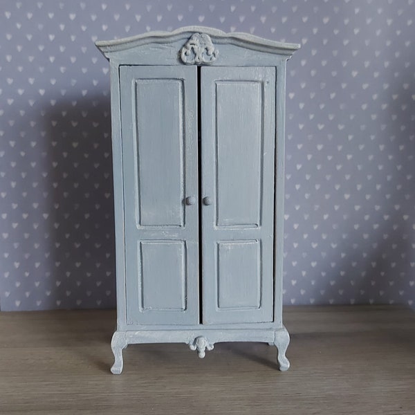 French Doll house  miniature  furniture. Scale 1/12. Hand-painted  Wardrobe