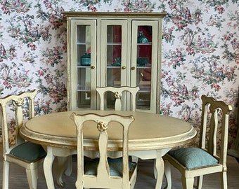 Dollhouse furniture, Miniature Dining Oval Table and Chairs , Hand Painted , 1/12 Scale