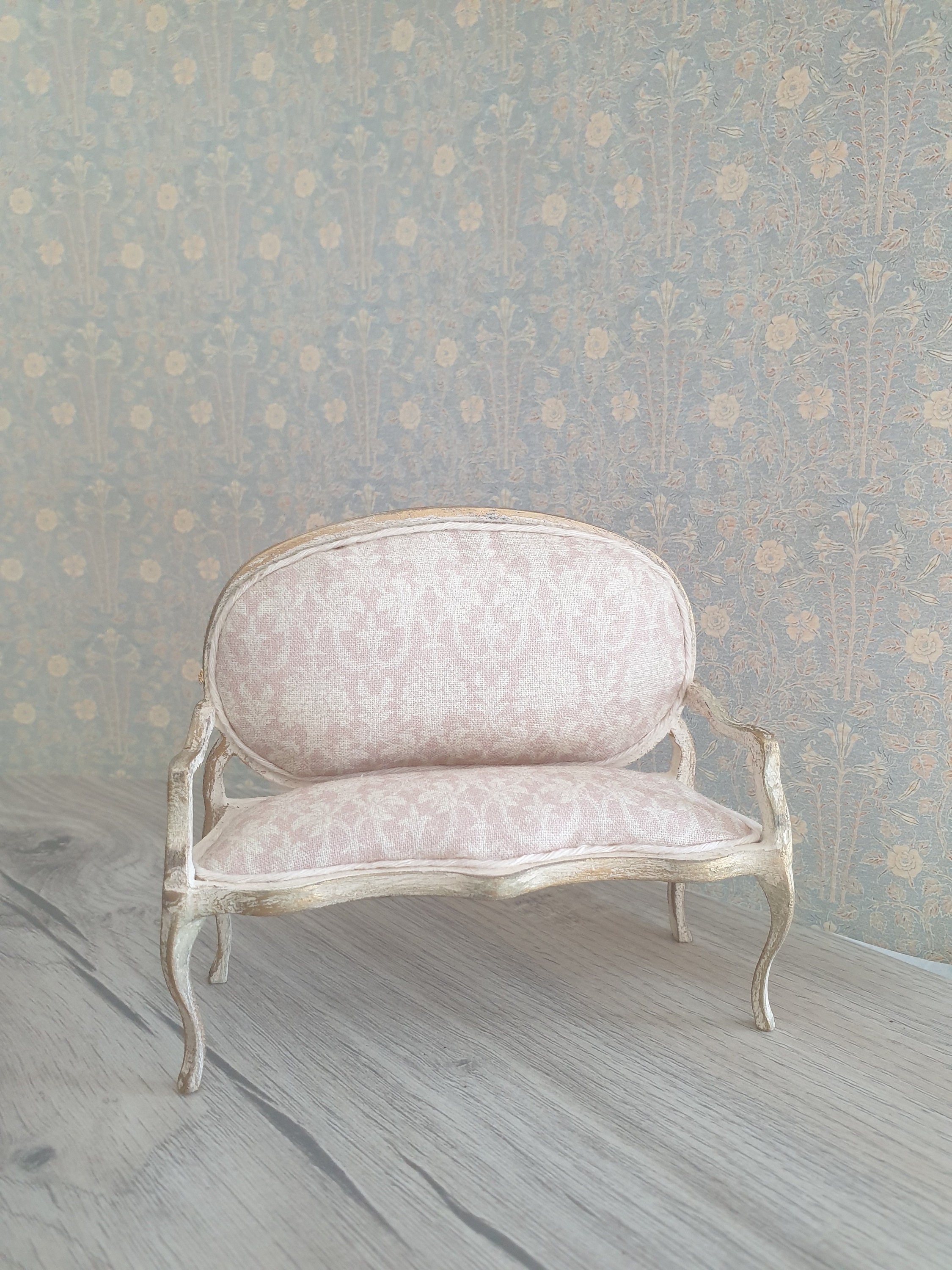 Miniature Shabby Sofa. French Dollhouse Furniture . Scale 1:12 