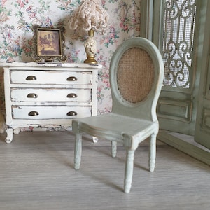 Miniature Wooden Shabby Chair . French dollhouse furniture in wood . Scale 1:12