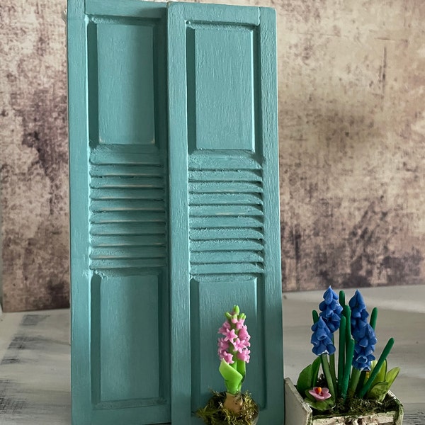 Shabby Shutter . Miniature Scale Wooden . Dollhouse Decoration Accessory . Provence Style