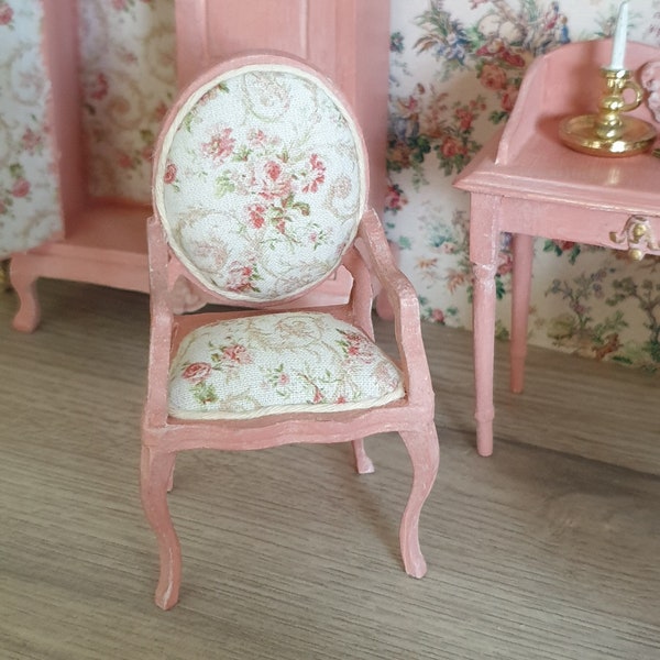 Shabby chic chair in French style . Dollhouse  .1/12 Scale