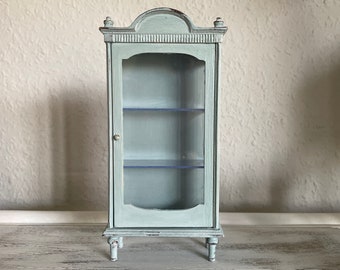 Miniature Blue Sideboard. Artisan Dollhouse Dining Room Furniture . Display Cupboard Cabinet . 1:12 Scale