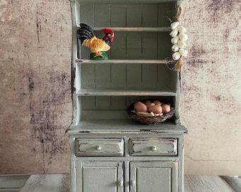 Miniature Dollhouse Kitchen with Decor  . Hand Painted . 1:12 Scale . Miniature French Provincial Furniture Country Shabby Chic