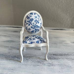 Miniature Shabby Chic White Chair in French Style . 1:12 Scale