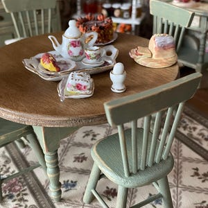 Dollhouse Miniature  Dining Shabby Chic  Table and Chairs , Hand Painted , 1/12 Scale . Dollhouse Furniture .