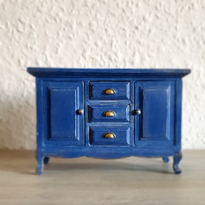 Dollhouse Miniature Chest of Drawers Blue Scale 1:12 . Hand-painted  .