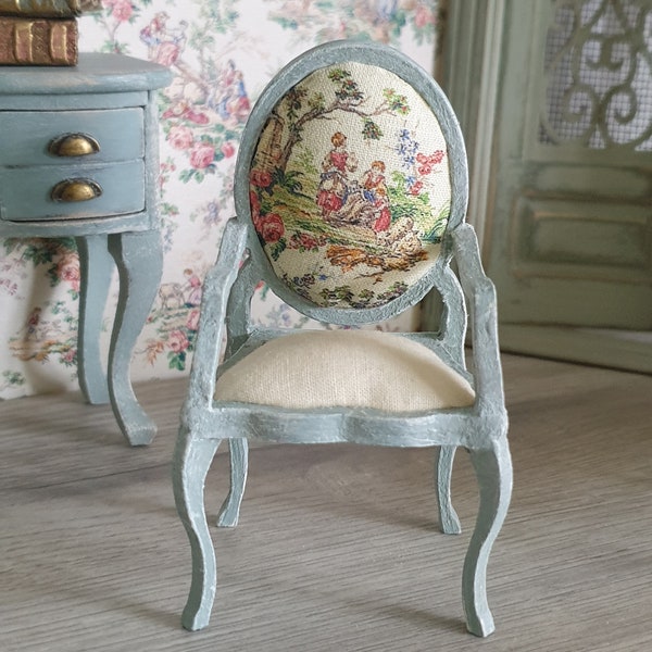 Shabby chic  chair in French style    . Dollhouse  Miniature . 1/12 scale