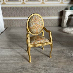 Rich  Gold Chair in Victorian Style . Dollhouse Miniature Furniture. 1:12 Scale