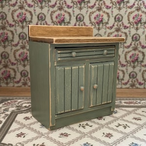 Miniature Dollhouse Kitchen Furniture 1:12 Scale . Hand Painted Rustic Cupboard
