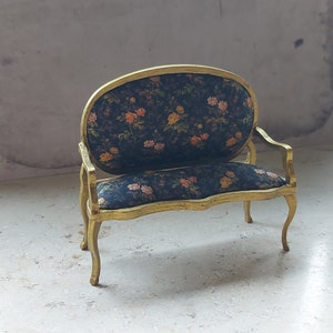 Miniature Sofa French  Dollhouse Furniture  Scale  1:12. Dark Navy Blue Sofa
