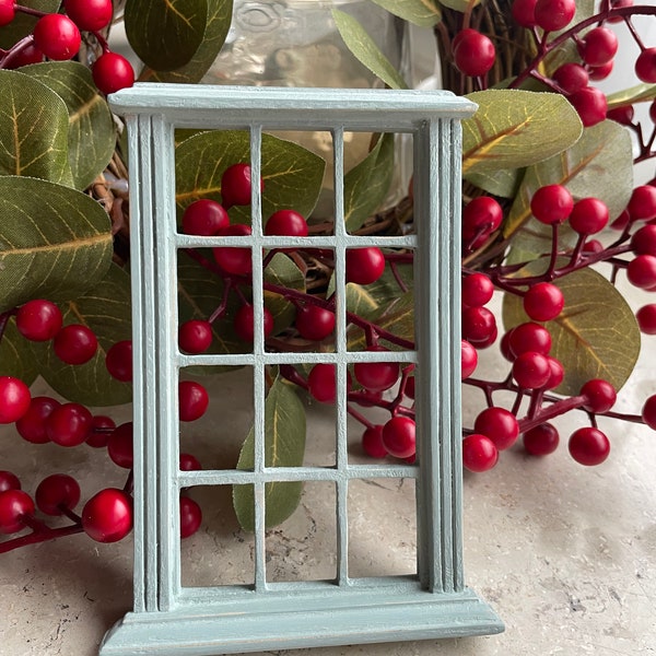 Miniature Window . Hand painted Blue Window , 1/12 Scale