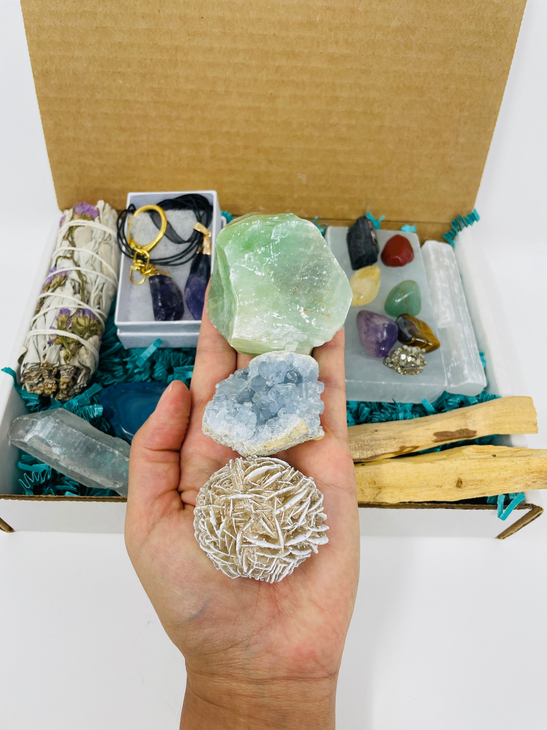 Jumbo Crystals Gift Set Healing Crystals Gift Box Celestite Etsy