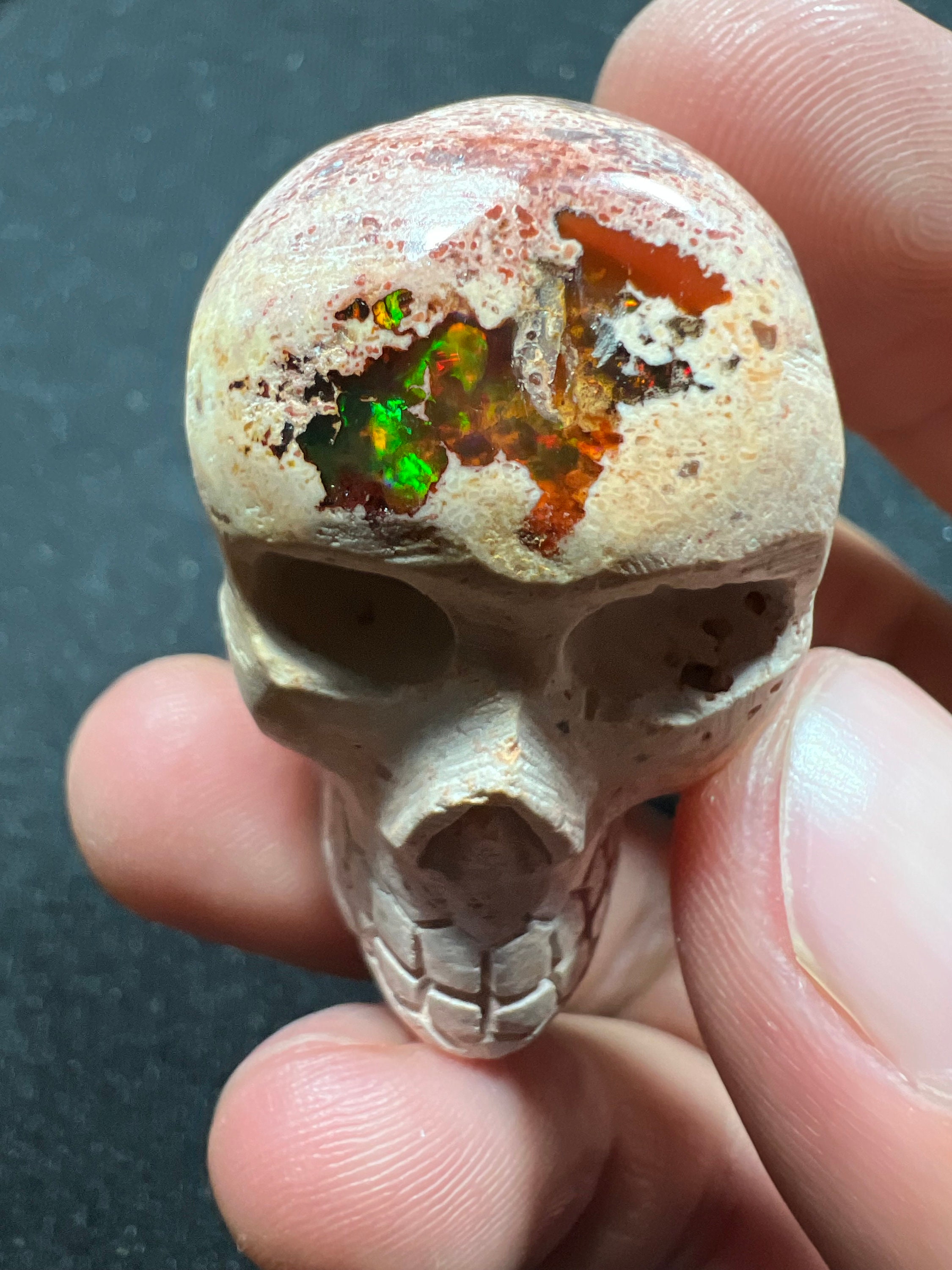 Amazing Fire Opal With Its Sparkles Skull Measure 35x25mm AAA 