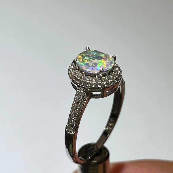 amazing 925 silver ring with its beautiful faceted water opal AAA quality total weight 12.25 carats measure 8