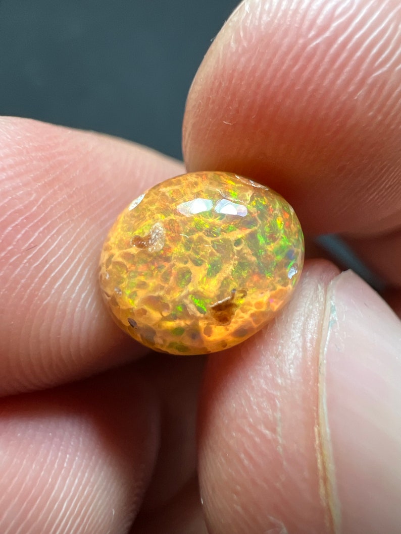 Amazing fire opal on matrix with its beautiful sparkles and landscapes AAA quality weight 3.45 carats measure 17x13x9 mm image 7