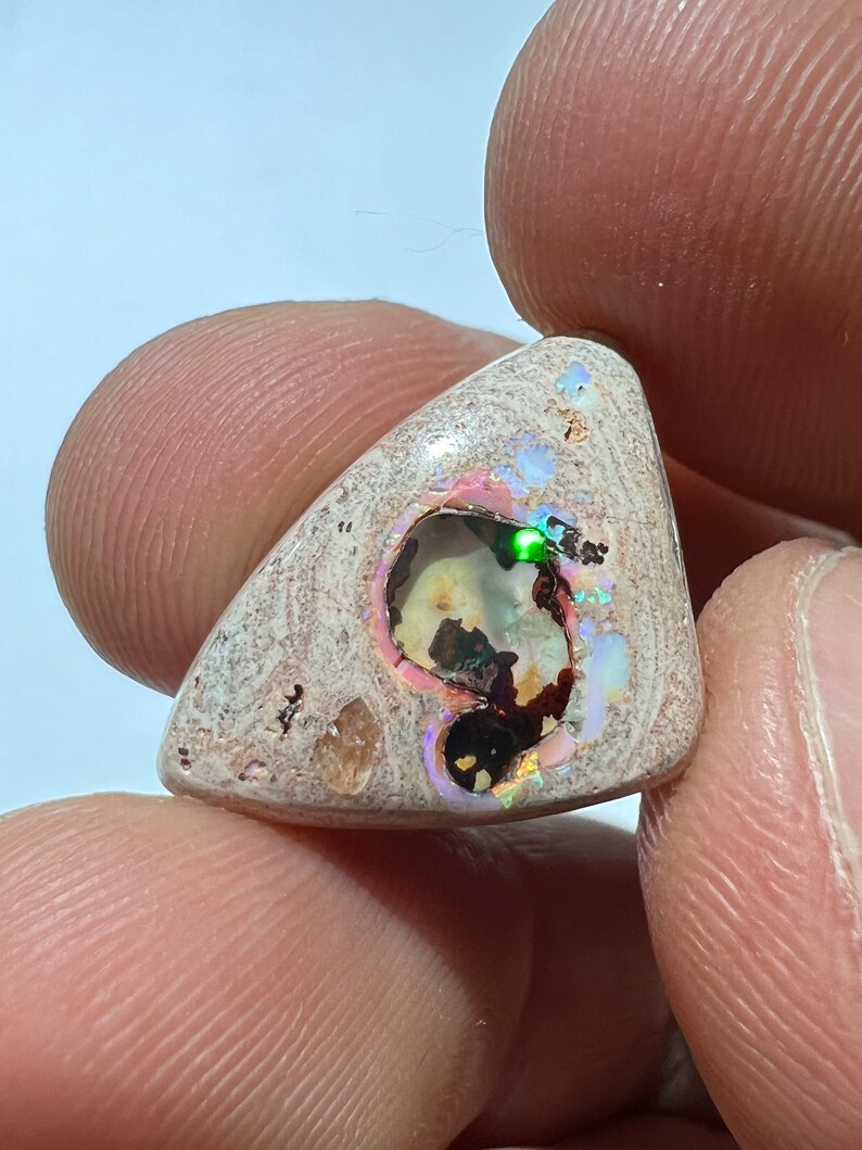 Amazing fire opal on matrix with its beautiful sparkles and landscapes AAA quality weight 10.75 carats measure 21x15x6 mm image 8