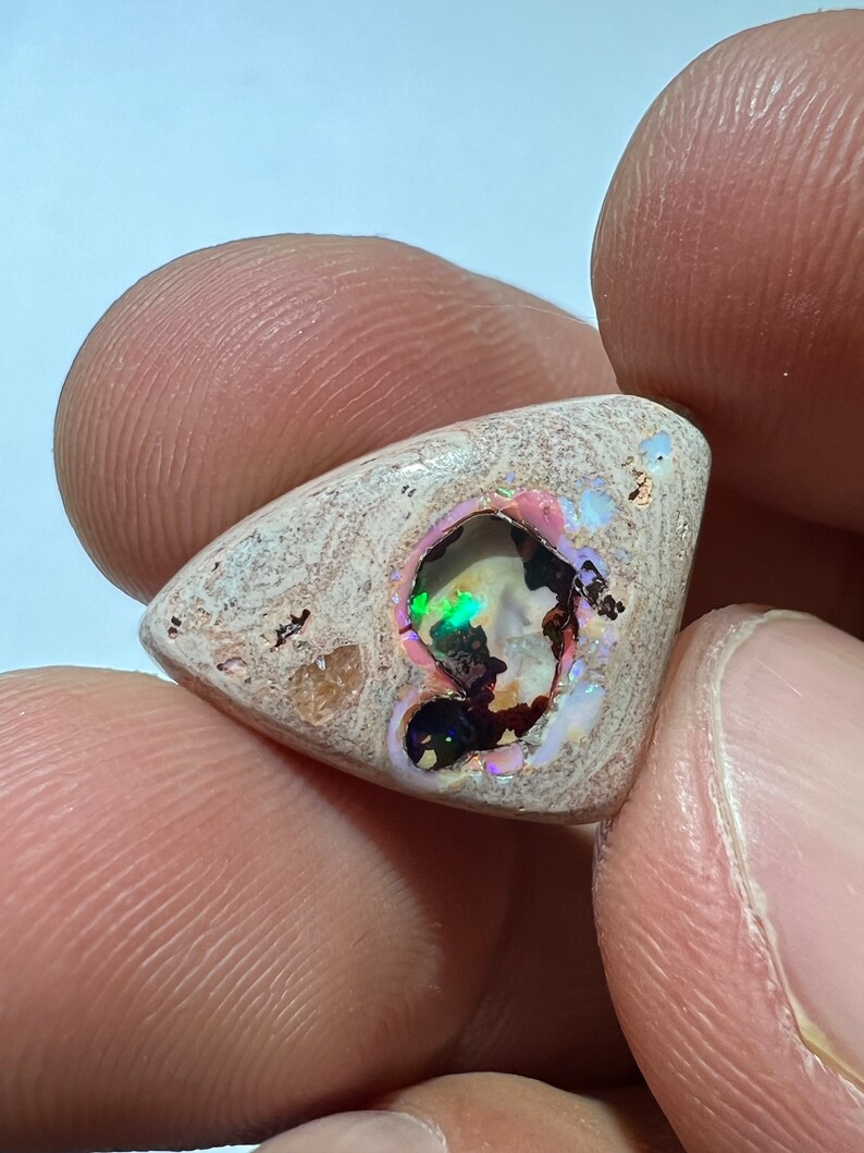 Amazing fire opal on matrix with its beautiful sparkles and landscapes AAA quality weight 10.75 carats measure 21x15x6 mm image 9