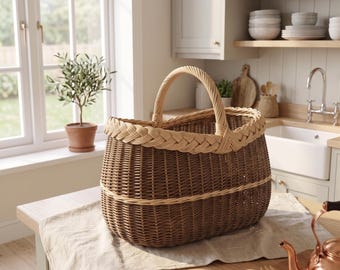 European Handwoven Willow Basket Rustic Farmhouse Kitchen Decor