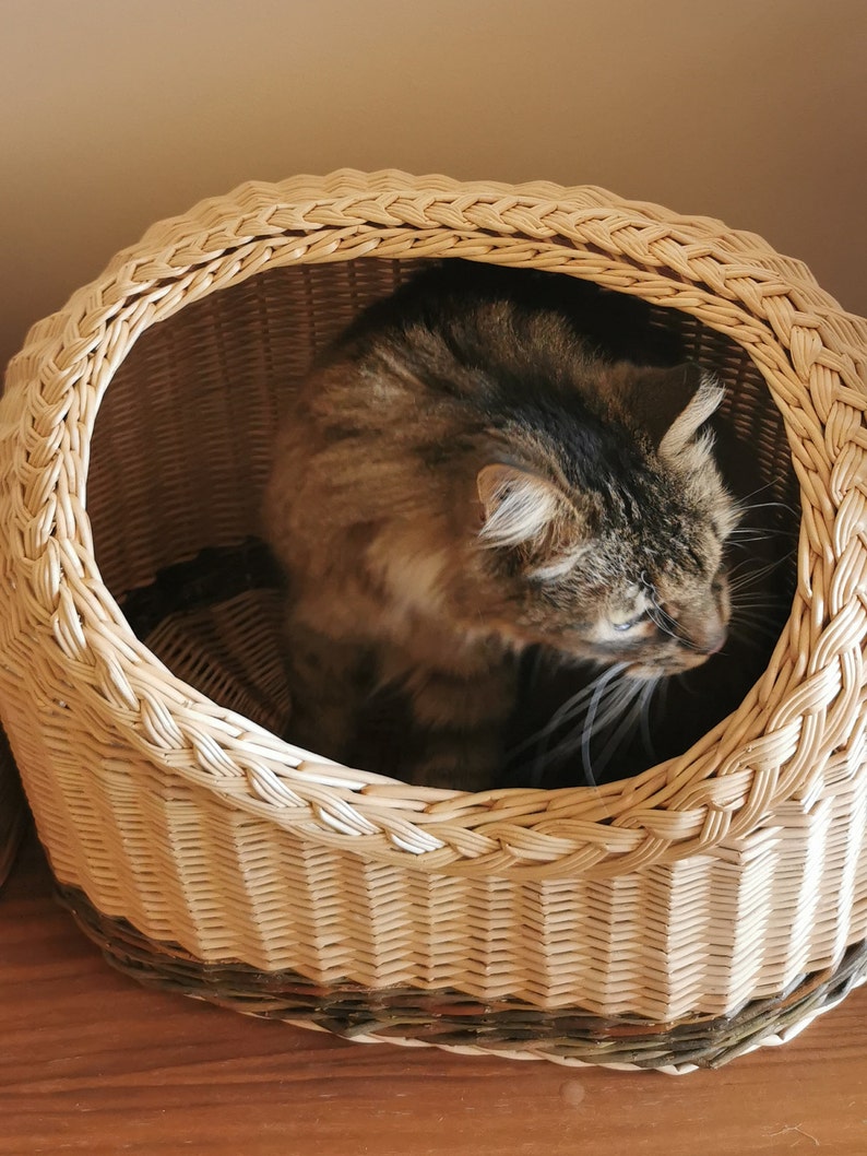 Grotte de chat, panier de chat, panier pour chats, tissé à la main, panier pour chat, sac frais, panier de saule, cocon de chat, meubles pour animaux de compagnie, lit de chat mignon image 4