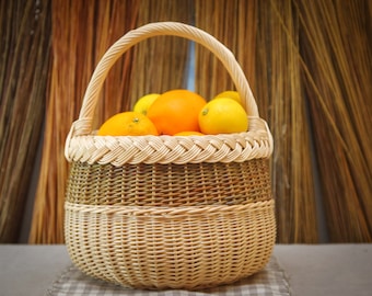 panier rond, shopping, saule frais en osier, panier à œufs, pique-nique, marché, tissé, fait main