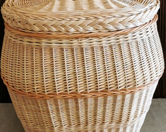 Country House Style Large Willow Basket with Lid - Woven Toy Box and Laundry Basket