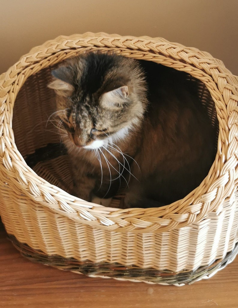 Grotte de chat, panier de chat, panier pour chats, tissé à la main, panier pour chat, sac frais, panier de saule, cocon de chat, meubles pour animaux de compagnie, lit de chat mignon image 6