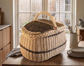 Handwoven Willow Picnic Basket with Handle – Rustic Outdoor Basket for Picnics, Market & Farmhouse Decor