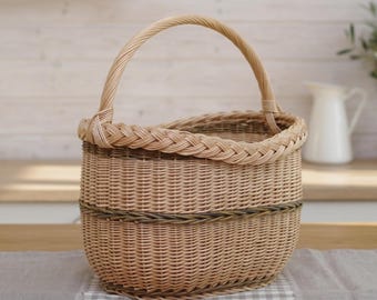 農家風柳バスケット 素朴な籐製収納 コテージコア ホームデコレーション