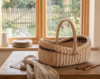 Cesta de servir em vime trançado à mão, decoração de casa de campo francesa.