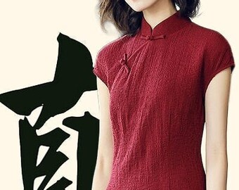 Qipao / Cheongsam Chill Everyday Dress with Knot Buttons [Navy, Red, Pink, Blue, Dark Green, Black]