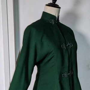 Vintage 1950s-1960s Green wool Checkered Mandarin Jacket