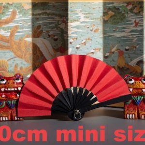 10cm opened mini size authentic asian paper folded fan | folding fan in Red Gold White for model BJD dolls figure Figurine display