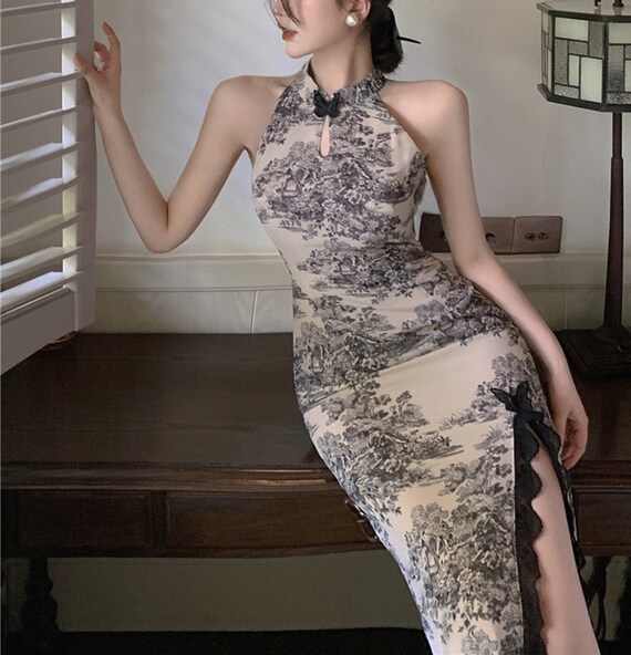 Short Modern Halter Qipao Mini Dress 