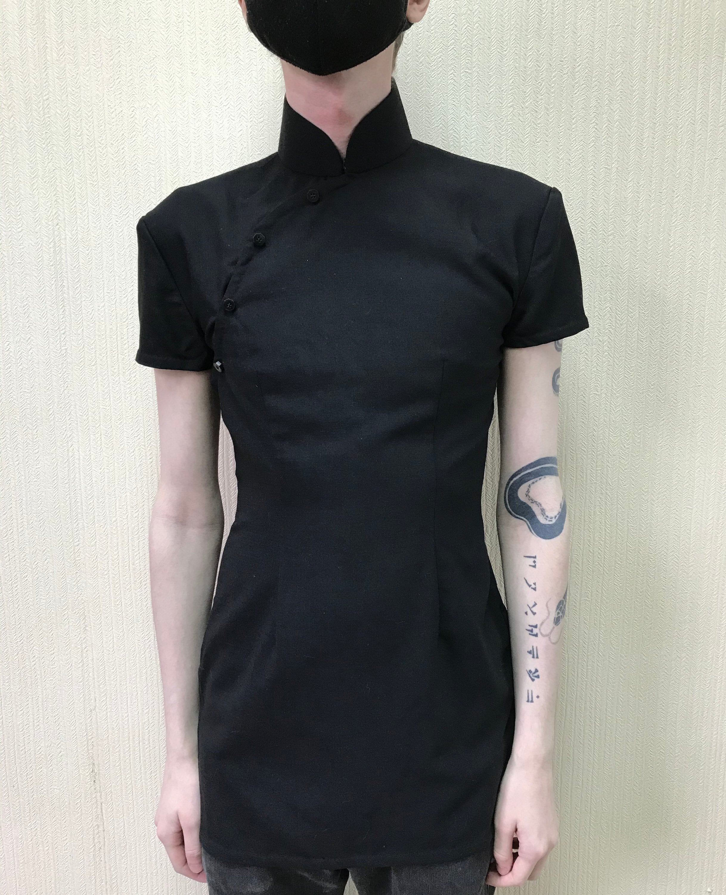 Kleding Gender-neutrale kleding volwassenen Tops & T-shirts Oxfords | zwart katoen Unisex Cheongsam Top achthoekige hoorn knoppen Op maat gemaakt 