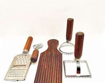 Handcrafted Walnut Pasta Tool Set: Ravioli Stamps & Gnocchi Board