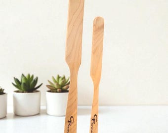 Handcrafted Wooden Cake, Jam Spreader Duo: Cherry, Oak, Walnut Kitchen Tool