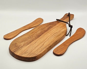 Butter Board and Knife Set - Rustic Design - Natural Hardwoods - Walnut, Oak, Maple, Ash