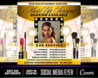 Makeup Service Flyer, Premade Social Media Template (Canva Editable)