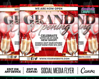 Grand Opening Flyer, Red Carpet Canva Template (Digital Download)