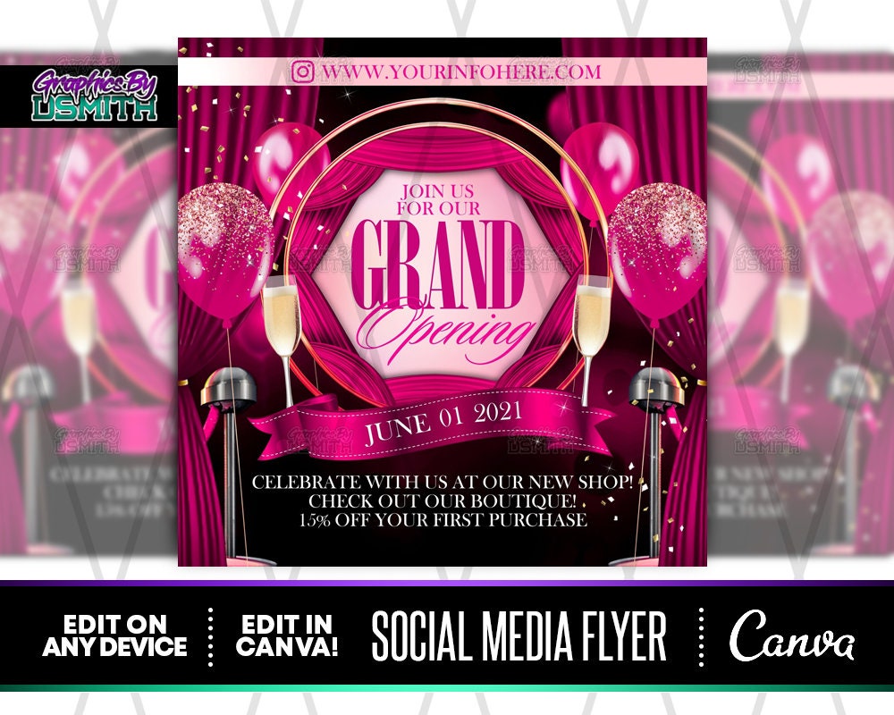 DIY Grand Opening Pink Carpet Canva Template Premade | Etsy