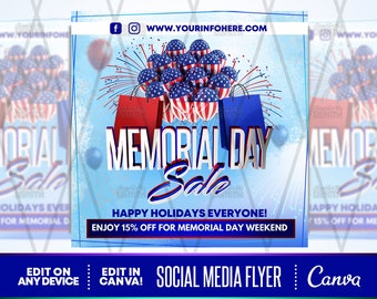 Memorial Day Sale Canva Template | DIY Social Media Flyer (Digital Download)