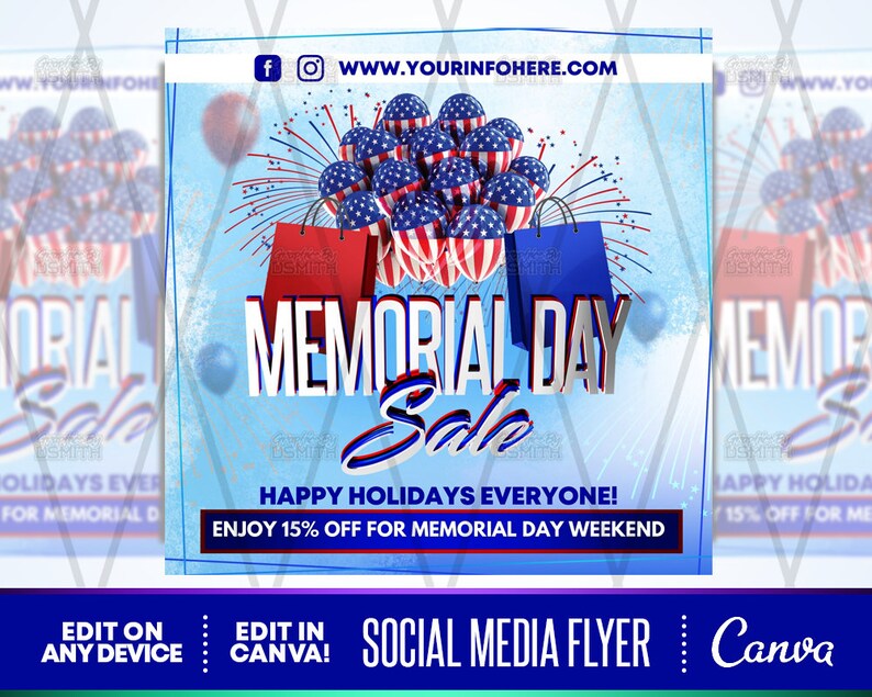 Memorial Day Sale Canva Template | DIY Social Media Flyer (digital ...