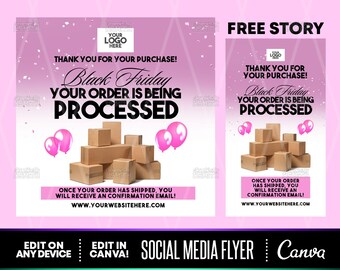Folleto procesado de pedido del Black Friday, Historia de Instagram, Plantillas Canva, Plantillas prefabricadas, Folleto de publicaciones en redes sociales, Folleto de Instagram, Folleto de bricolaje