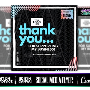 DIY Thank You Postage Card Canva Template, Thank You For Your Business Flyer, Social Media Flyer, Premade Flyer, Instagram Flyers