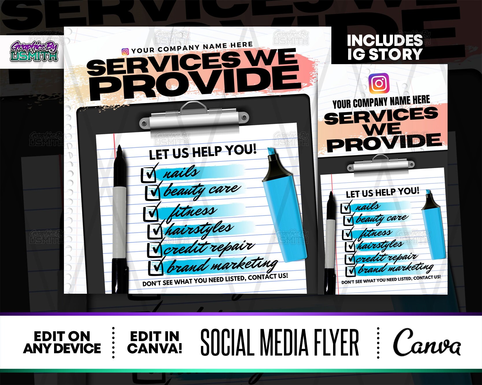Business Service Canva Vorlagen, vorgefertigte Vorlagen für Schulungskurse, Social Media Flyer, Instagram Flyer, vorgefertigte Flyer, Service Flyer