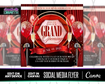 DIY Grand Opening Red Carpet Flyer, Canva Template (Digital Download)